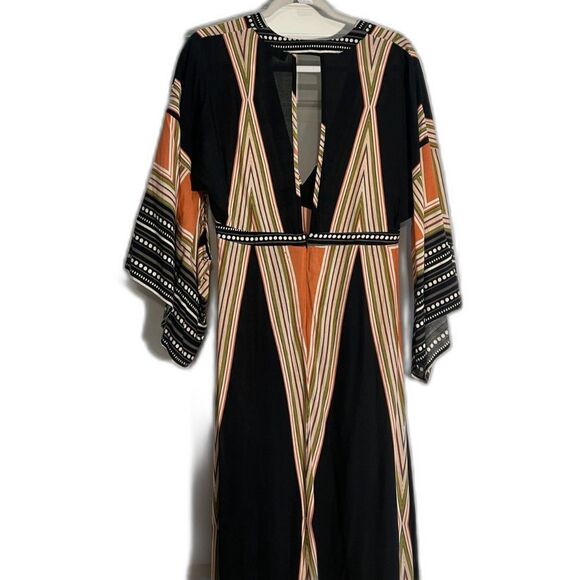 Lulus Montecito Maxi Dress Kimono Sleeves Metro Deep V front & back Hostess Sz M - Picture 3 of 12